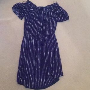 Navy and White Off the Shoulder Dress